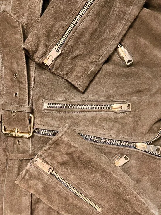 ALL SAINTS Olive Suede Balfern Biker Jacket size 6 - Picture 4 of 8